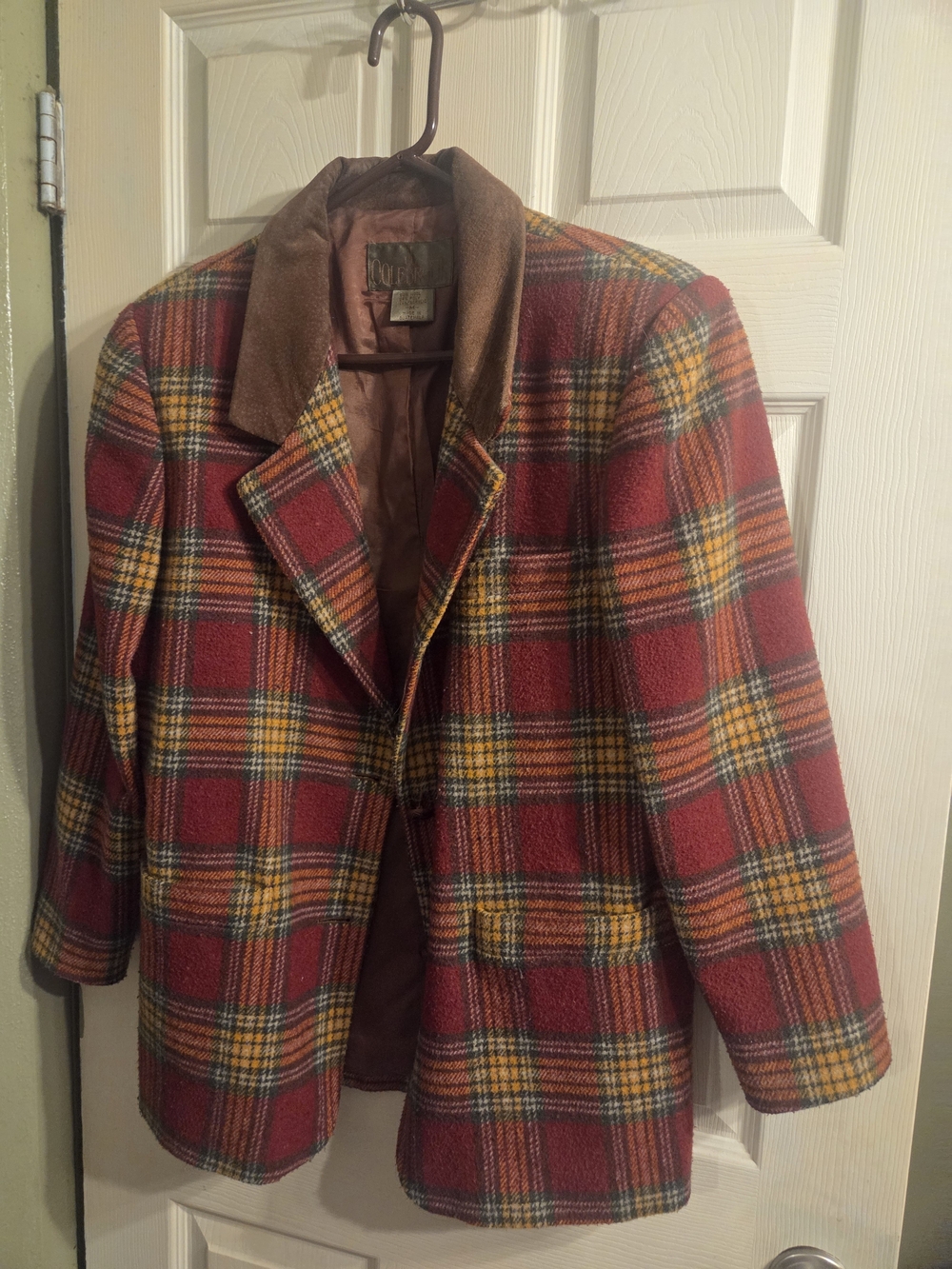 Plaid Wool Blazer in Red, Yellow & Green